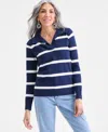 Style & Co Petite Striped Johnny Collar Sweater, Macy's Exclusive In Blue