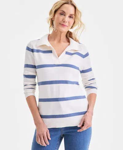Style & Co Women's Striped Johnny-collar Sweater, Macy's Exclusive In Multi