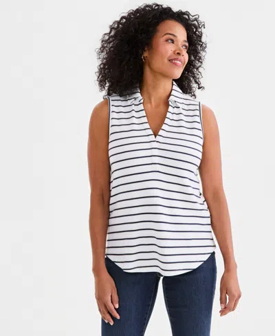 Style & Co Women's Striped Johnny-collar Sleeveless Top, Macy's Exclusive In Black