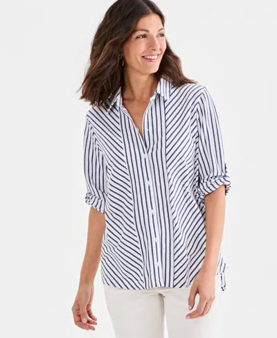 Style & Co Women's Striped Knit Button-front Shirt, Macy's Exclusive In White