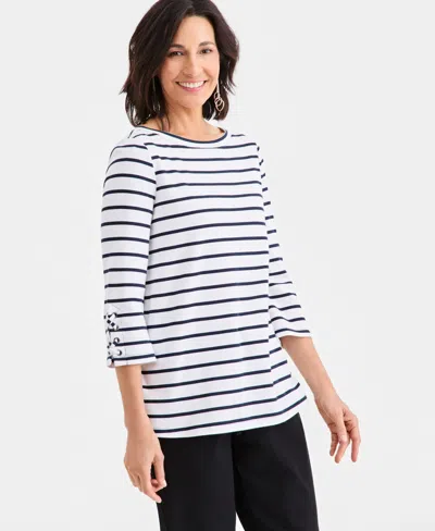 Style & Co Women's Striped Lace-up-sleeve Tunic, Macy's Exclusive In Multi