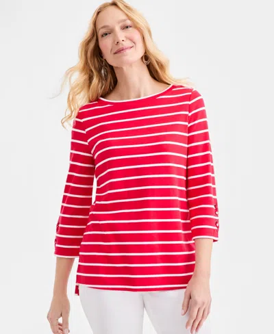 Style & Co Women's Striped Lace-up-sleeve Tunic, Macy's Exclusive In Red