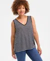 Style & Co Women's Striped Linen Blend V-neck Tank Top, Exclusively At Macy's