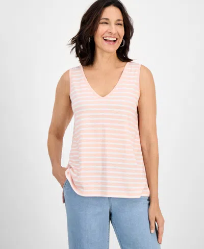 Style & Co Women's Striped Linen Blend V-neck Tank Top, Exclusively At Macy's