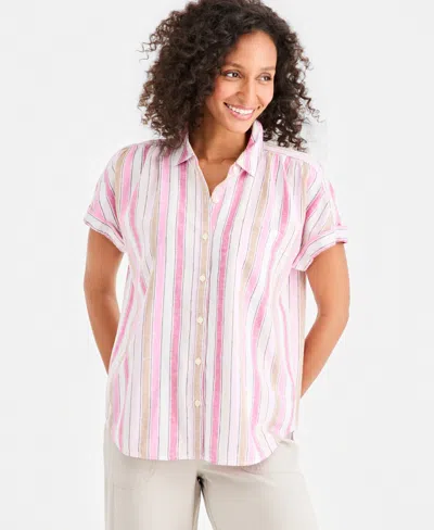 Style & Co Women's Striped Linen Camp Shirt, Macy's Exclusive In Multi