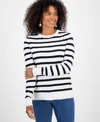 Style & Co Women's Striped Long-sleeve Crewneck Sweater, Macy's Exclusive In Red