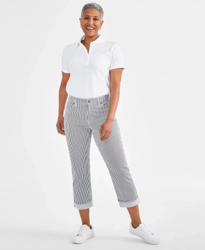 Style & Co Women's Striped Mid-rise Curvy Capri Pants, Created For Macy's In Prmstip Ind Blu