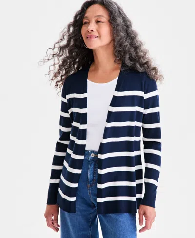 Style & Co Women's Striped Open-front Cardigan, Macy's Exclusive In Blue