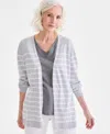 Style & Co Women's Striped Open-front Long-sleeve Cardigan, Exclusively At Macy's In Stripe Heather Grey