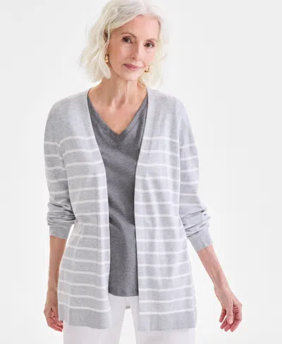 Style & Co Women's Striped Open-front Long-sleeve Cardigan, Exclusively At Macy's In Stripe Heather Grey
