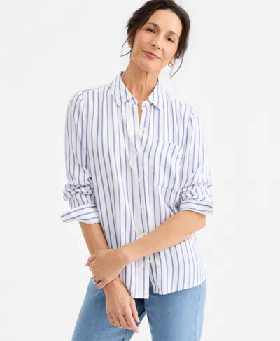 Style & Co Women's Striped Perfect Shirt, Macy's Exclusive In Blue