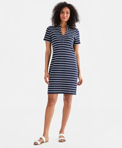 Style & Co Women's Striped Polo Dress, Macy's Exclusive In Blue