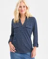 Style & Co Women's Striped Split-neck Tab-sleeve Top, Macy's Exclusive In Blue