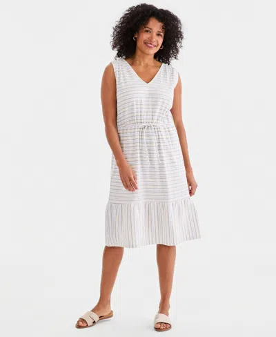 Style & Co Women's Striped Tie-waist Midi Dress, Macy's Exclusive In White
