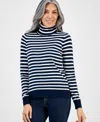 Style & Co Women's Striped Long-sleeve Crewneck Sweater, Macy's Exclusive In Blue
