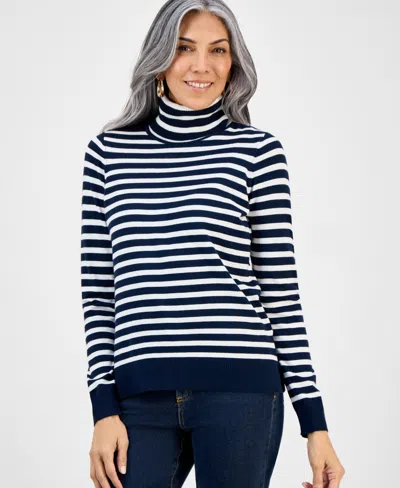 STYLE & CO WOMEN'S STRIPED TURTLENECK LONG-SLEEVE SWEATER, MACY'S EXCLUSIVE