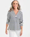 Style & Co Women's Striped Waffle-knit Pullover Hoodie, Macy's Exclusive In Multi