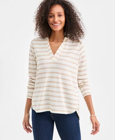 Style & Co Women's Striped Waffle-knit Pullover Hoodie, Macy's Exclusive In Multi