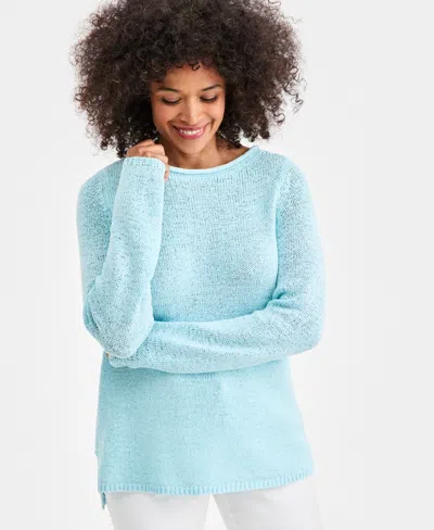 Style & Co Women's Tape Yarn Roll Neck Sweater, Macy's Exclusive In Blue
