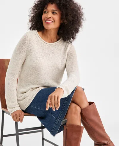 Style & Co Women's Tape Yarn Roll Neck Sweater, Macy's Exclusive In Stonewall