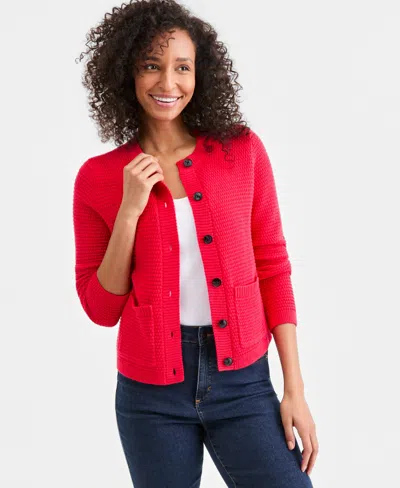 Style & Co Women's Textured Cardigan Sweater, Macy's Exclusive In Red