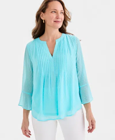 Style & Co Women's Textured Pintuck Ruffle Sleeve Top, Created For Macy's In Blue