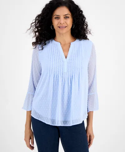 Style & Co Women's Textured Pintuck Ruffle Sleeve Top, Created For Macy's In Brown