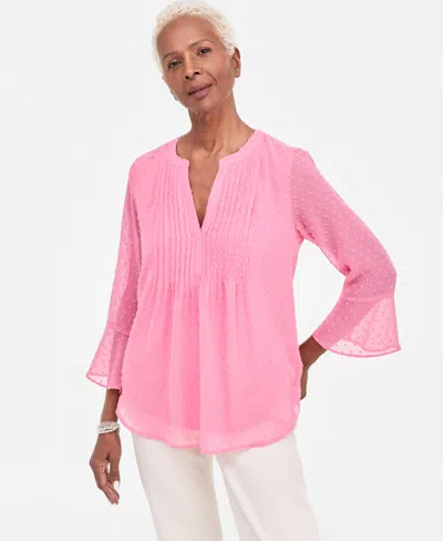 Style & Co Style Co Womens Textured Pintuck Ruffle Sleeve Top Pp 4x Created For Macys In Pink