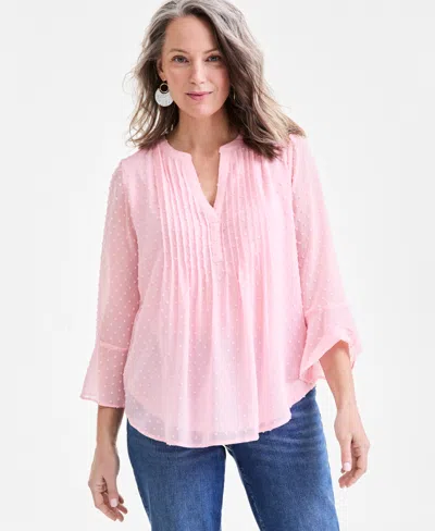 Style & Co Women's Textured Pintuck Ruffle Sleeve Top, Regular & Petite, Created For Macy's In Pink