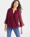 Style & Co Women's Textured Pintuck Ruffle Sleeve Top, Regular & Petite, Created For Macy's In Berried Treasure