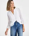 Style & Co Women's Textured Pintuck Ruffle Sleeve Top, Regular & Petite, Created For Macy's In Bright White