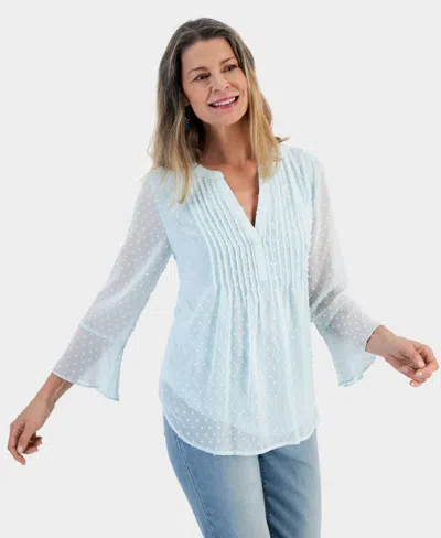 Style & Co Women's Textured Pintuck Ruffle Sleeve Top, Regular & Petite, Created For Macy's In Minty Turq