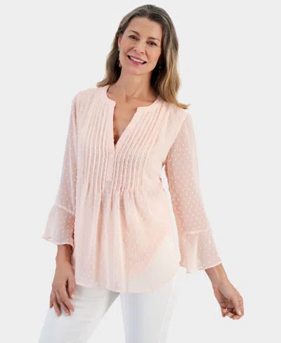Style & Co Women's Textured Pintuck Ruffle Sleeve Top, Regular & Petite, Created For Macy's In Pink Lining