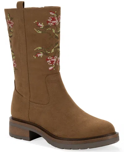 Style & Co Women's Tiannaa Embroidered Round Toe Mid Shaft Boots, Macy's Exclusive