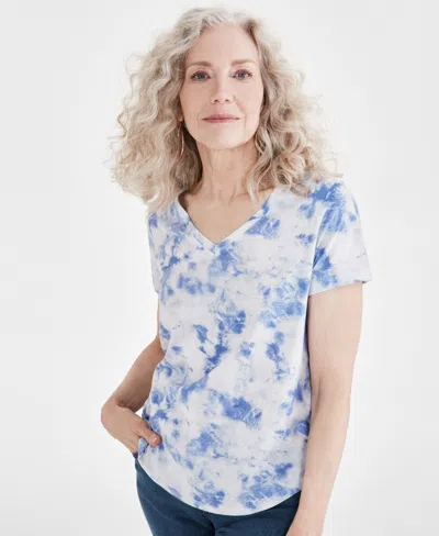 Style & Co Women's Tie-dye V-neck T-shirt, Created For Macy's In Blue Dye