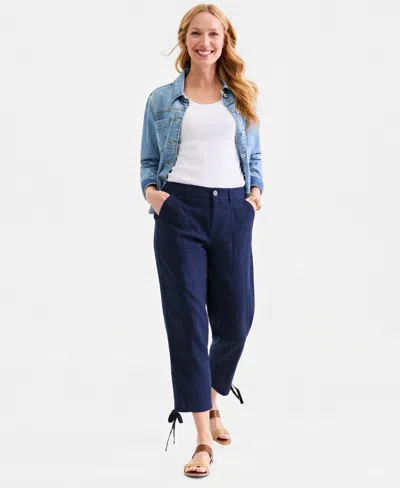 Style & Co Women's Tie-hem Linen-blend Pants, Macy's Exclusive In Blue