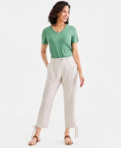 Style & Co Women's Tie-hem Linen-blend Pants, Macy's Exclusive In Green