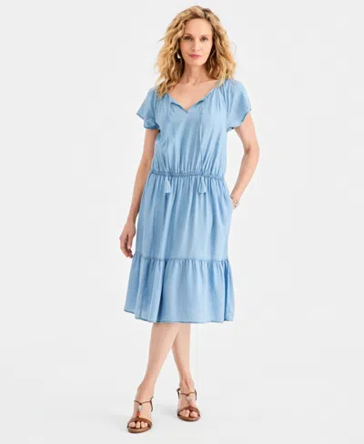 Style & Co Women's Tiered Chambray Dress, Macy's Exclusive In Blue