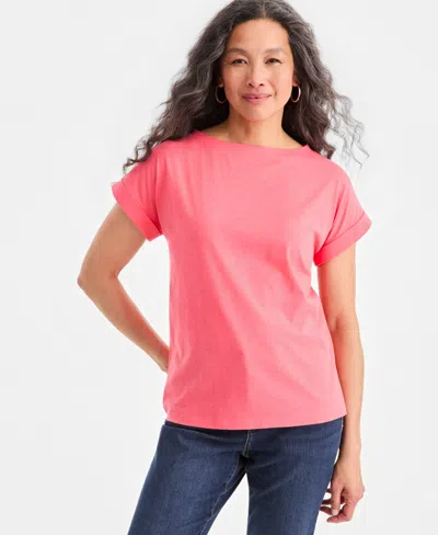 Style & Co Women's Trapunto Knit Boat-neck Top, Macy's Exclusive In Pink