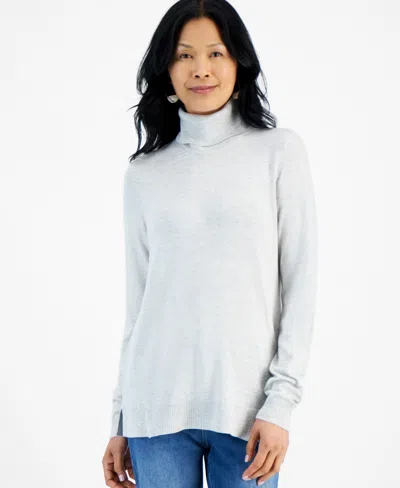 Style & Co Women's Turtleneck Long-sleeve Sweater, Created For Macy's In Light Grey