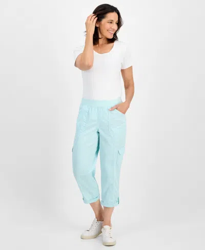 Style & Co Women's Twill Cuffed Pull-on Cargo Pants, Created For Macy's In Blue