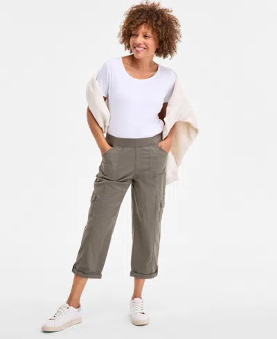 Style & Co Women's Twill Cuffed Pull-on Cargo Pants, Created For Macy's In Green