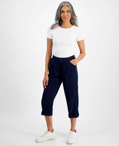 Style & Co Women's Twill Cuffed Pull-on Cargo Pants, Created For Macy's In Industrial Blue