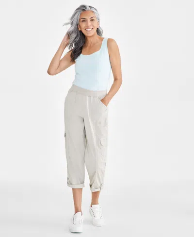 Style & Co Petite Pull-on Mid-rise Rolled Cuff Capri Pants, Created For Macy's In Stone Wall