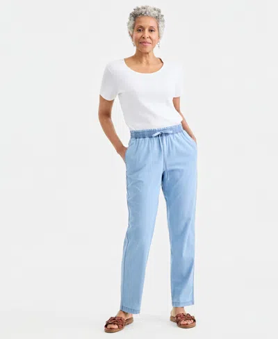 Style & Co Women's Twill Straight-leg Pull-on Pants, Macy's Exclusive In Blue