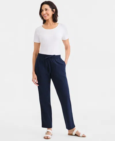 Style & Co Women's Twill Straight-leg Pull-on Pants, Macy's Exclusive In Blue