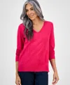 Style & Co Women's V-neck Long-sleeve Sweater, Created For Macy's In Pink