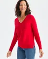 Style & Co Women's V-neck Long-sleeve Sweater, Created For Macy's In Red