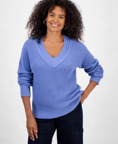 Style & Co Women's V-neck Long-sleeve Sweater, Macy's Exclusive In Blue