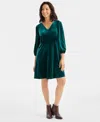 Style & Co Women's V-neck Long-sleeve Velvet Dress, Macy's Exclusive In Green